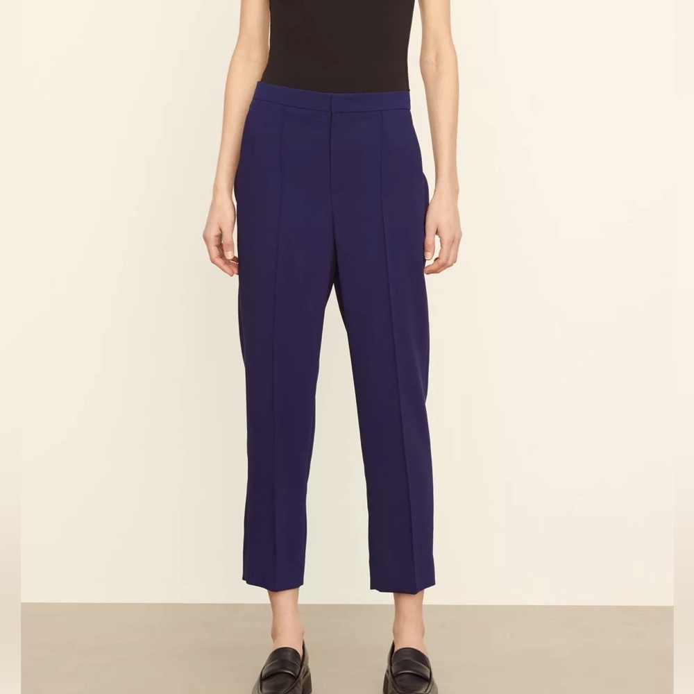 Vince Tuxedo Stripe Side Leather Tapered Navy Black Blue Trouser